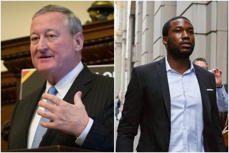 Mayor Kenney, left, visited Meek Mill at State Correctional Institute Chester on April 11, 2018, according to his office. He said Mill “would better serve the community outside of prison.”