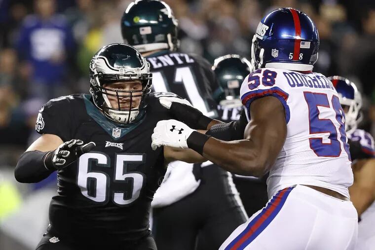 Right tackle Lane Johnson (left) says that if he hadn't been suspended for 10 games for PED use, the Eagles would have made the playoffs this season.