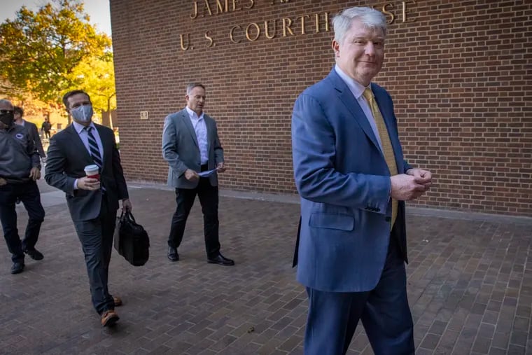 Labor leader John Dougherty enters the James A. Byrne U.S. Courthouse in Center City on Monday.
