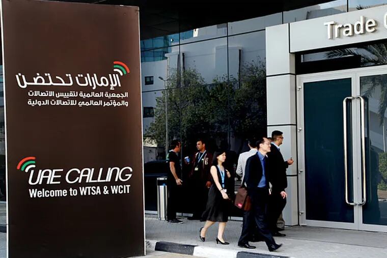 Delegates arriving at the World Trade Center, Dubai, for the World Conference on International Telecommunications.