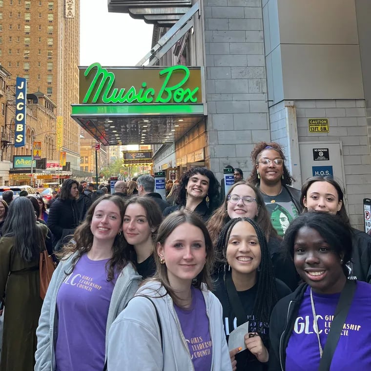 Staff of South Jersey's Alice Paul Institute and members of its Girls Leadership Council attend the April 25 performance of "Suffs," a musical based on Alice Paul and her suffrigist comrades' fight for women's right to vote.
Front Row (L to R) Sophia St. John, Lindsey Catlett, Kennedy Dancy
Middle Row (L to R) Cora Schmidt, Lydia Smith, Morgan Hann, Salmah Khalil
Back Row (L to R) Molly Gonzalez, Quincy Wansel