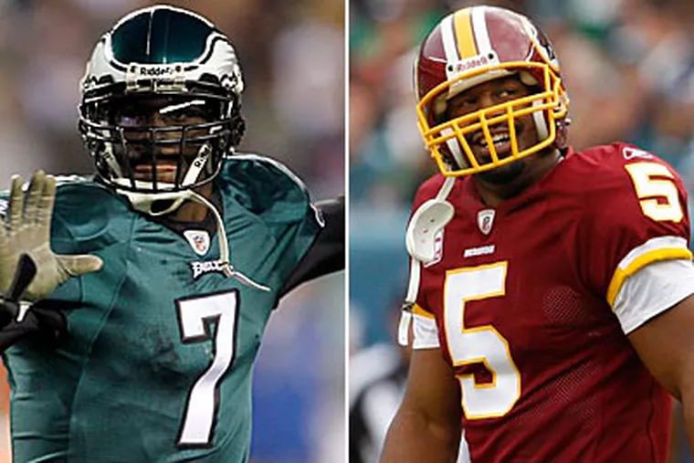 Michael Vick and the Eagles take on Donovan McNabb and the Redskins tonight in Washington. (Yong Kim and Ron Cortes / Staff Photographers)