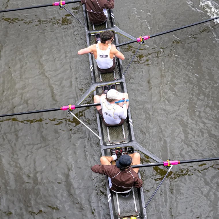 Lehigh University men’s rowing competes in the MV8 + time trail on Friday, May 10, 2024, during the Dad Vail Regatta at the Cooper River Park in Pennsauken, N.J.