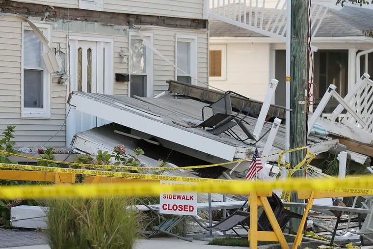 This is the 7 unit, 3 story condominium on the 200 block of East Baker Ave. in Wildwood where roughly two dozen people were injured on September 14, 2019 when two of the decks collapsed, pancake style, on top of each other. Today, the street is currently blocked off and officials continue to investigate the accident on September 15, 2019.