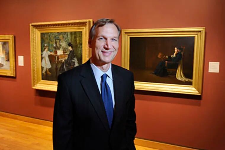 Art Museum director and chief executive Timothy Rub with favorite paintings "The Music Lesson" (left) and "Portrait of the Artist’s Mother." (CLEM MURRAY / Staff Photographer)