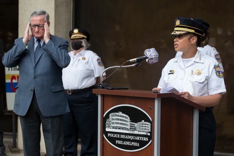 Philadelphia Mayor Jim Kenney and Police Commissioner Danielle Outlaw during a news conference regarding the police response to protesters on I-676 in June. Kenney and City Council are working to create a new police oversight body in response to calls for police reform.