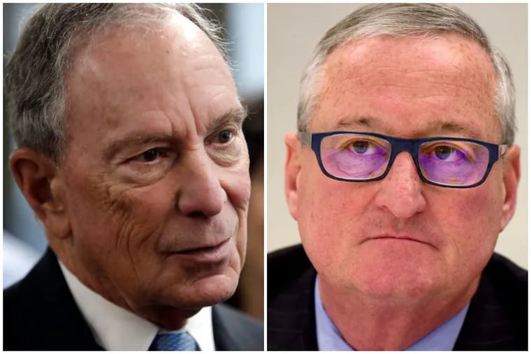 Former New York Mayor Michael Bloomberg, left, gave $1 million to Forward Together Philadelphia, a political action committee supporting the reelection of Mayor Jim Kenney, right.