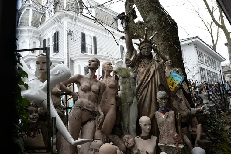 Love Saves the Day store mannequins are shown in front of the Mansion Inn in New Hope. The small town with a "funky soul" on the Delaware River in Bucks County has long drawn artists, artisans, and LGBTQ people, and its small businesses and restaurants have brought tourists.