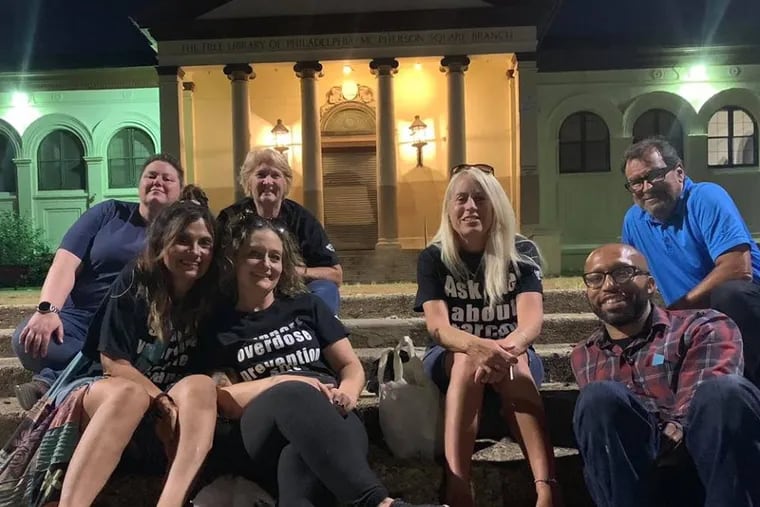 Harm Reduction Activists gather at McPherson Square after the Angels in Motion “Remember Me Walk" on August 29, 2019. Back row: Brooke Feldman and Ronnie Kaiser. Front row, left to right: Barbara Peahota-Burns, Nicole O’Donnell, Carol Rostucher, Joe Giandonato, and Sterling Keith Johnson.