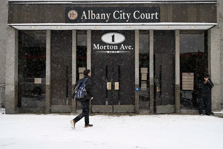 Exterior of the Albany County City Court is shown, where former New York Gov. Andrew Cuomo will appear virtually for a court session before Judge Holly Trexler, as she considers a prosecutor's request to dismiss a fondling case against him Friday, Jan. 7, 2022, in Albany, N.Y. (