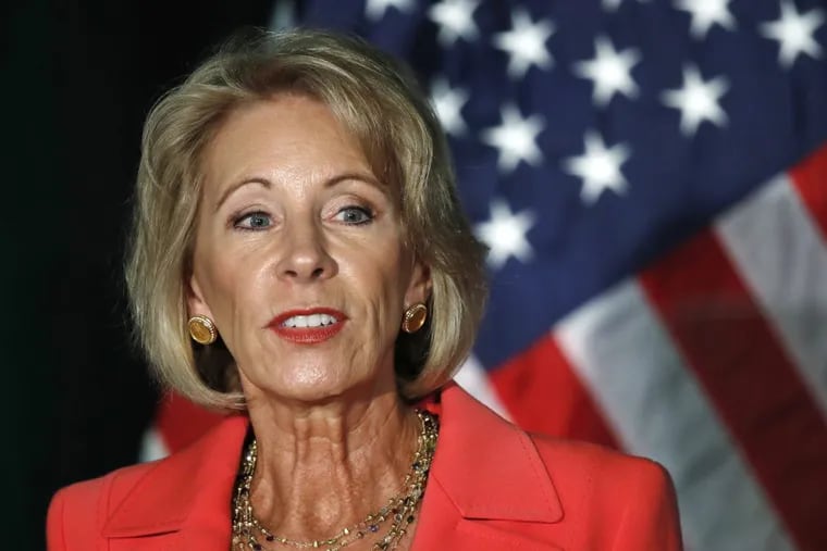 Education Secretary Betsy DeVos said that she wants to change the “failed” system of campus sexual-assault enforcement.