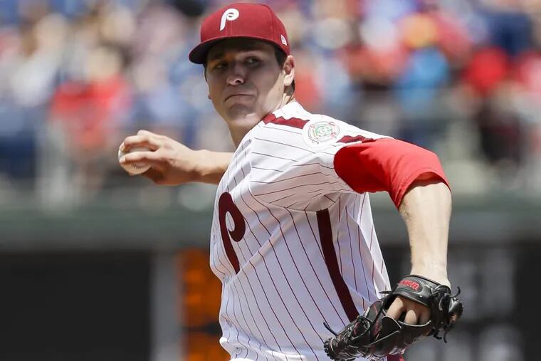 Jerad Eickhoff tossed five scoreless innings against the free-swinging Padres, with eight strikeouts and just one walk.