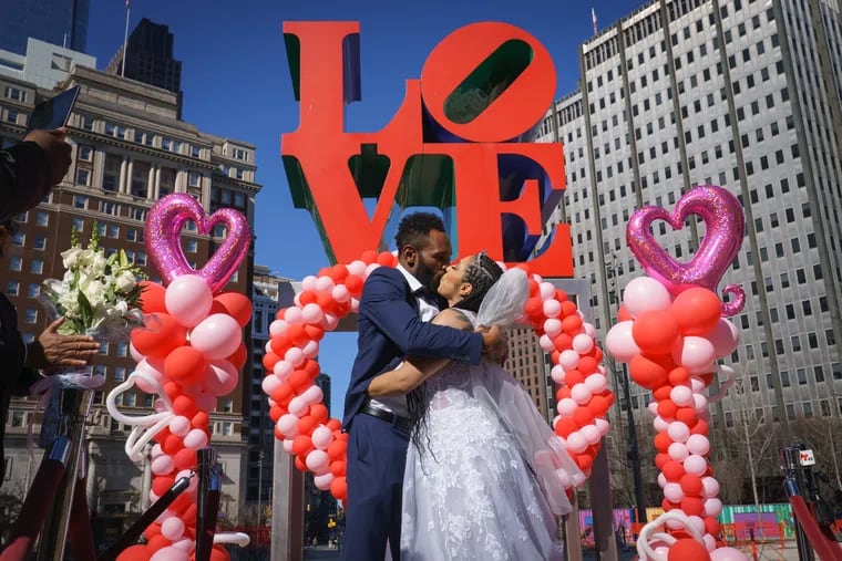 Arthur Long and Angie Sandoval got married at Love Park on Valentine’s Day in 2023.