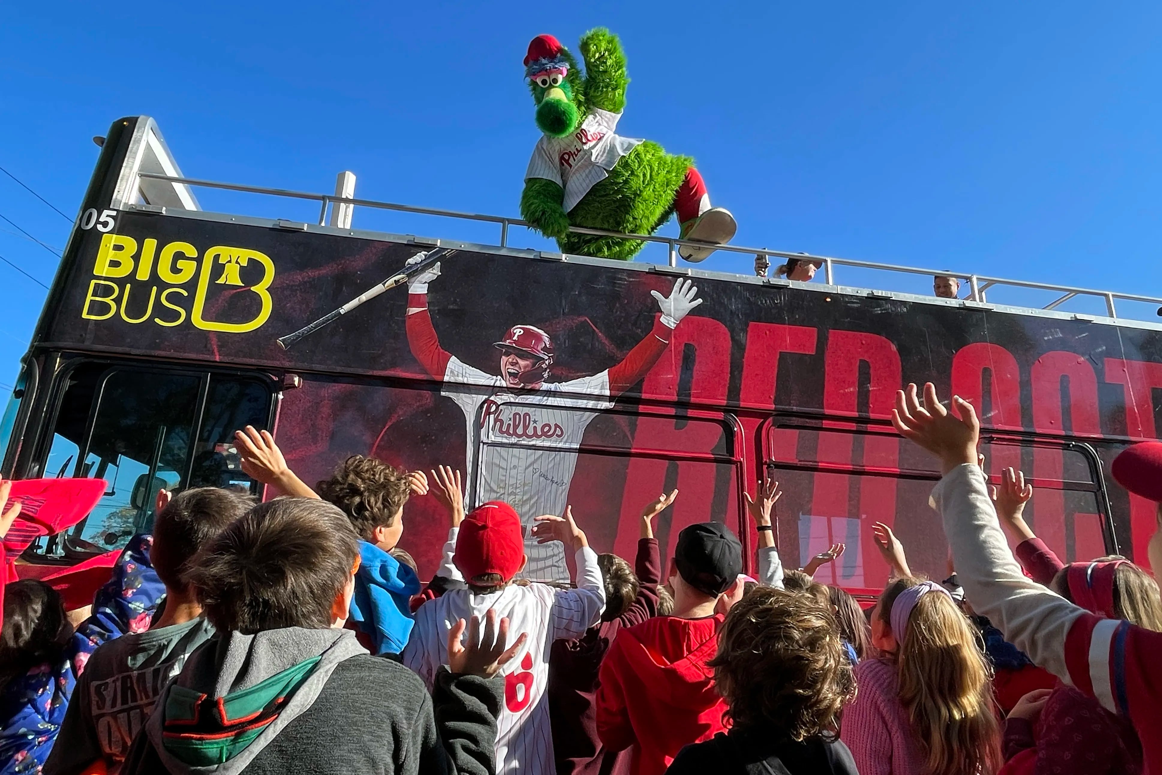 Pictures of the Phanatic rallying South Jersey elementary school