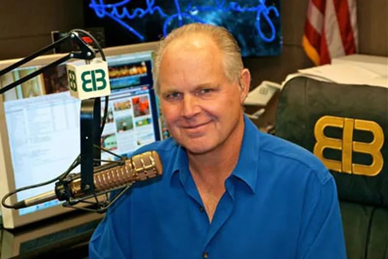 Rush Limbaugh in his Palm Beach, Fla. radio studio. NFL commissioner Roger Goodell says he would not tolerate "divisive" comments from an NFL owner. (AP Photo/Photo courtesy of Rush Limbaugh)