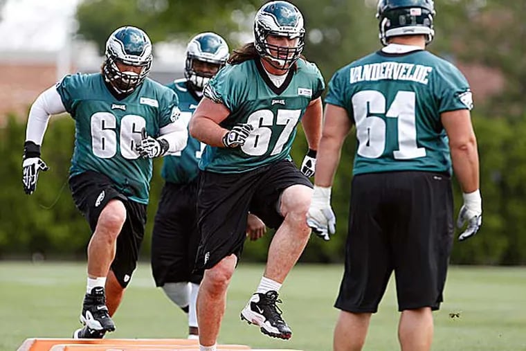 If you're looking for a reason to believe that the Eagles can improve quickly, the offensive line is it. (David Maialetti/Staff Photographer)