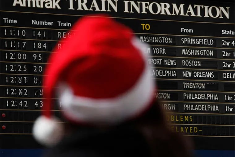 Amtrak trains as posted in 30th Street Station. Northeast Corridor ridership had its second-best year ever. (Matt Rourke / Associated Press)