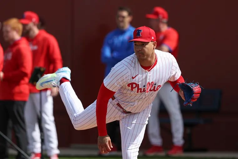 Phillies pitcher Taijuan Walker throws during workouts on Feb. 14, the first day of spring training in Clearwater, Fla.