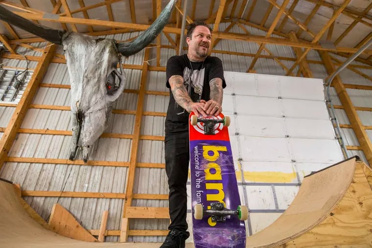 Bam Margera at his personal skateboard park at "Castle Bam" in Chester County.