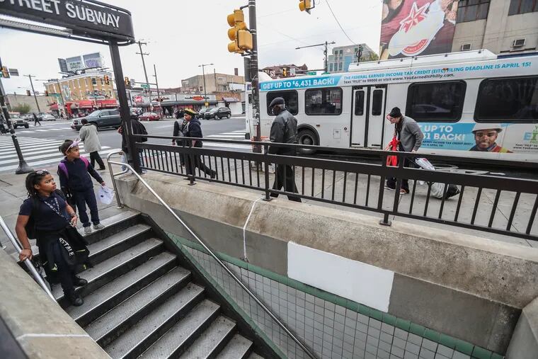 On the northeast corner of the intersection of Broad Street and Erie Avenue, SEPTA riders exit a bus and head straight for the subway entrance to continue their journey.