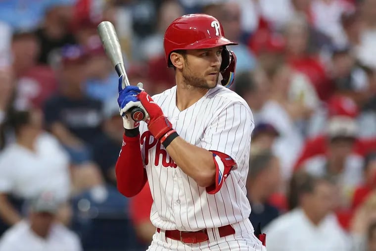 Phillies Trea Turner at bat against the St. Louis Cardinals on Friday, August 25, 2023 in Philadelphia.