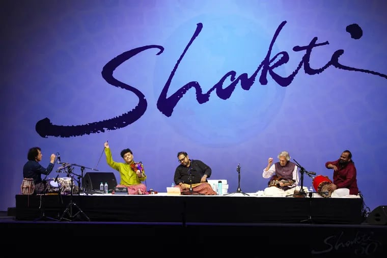 Ustad Zakir Hussain (from left), Ganesh Rajagopalan, Shankar Mahadevan, John McLaughlin, and V. Selvaganesh are the current members of Shakti. The band sits at the intersection of jazz and Indian classical music is celebrating its 50th year.