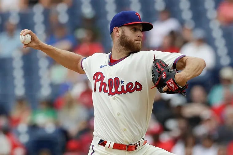 Phillies pitcher Zack Wheeler throws the baseball against the Miami Marlins on Sunday, July 18, 2021 in Philadelphia.