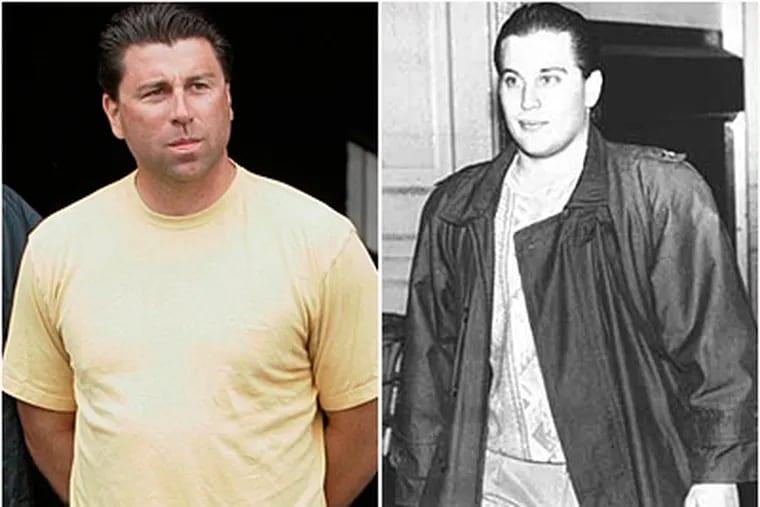 Recently convicted North Jersey mobster Andrew Merola (left) was a reputed close underworld ally of Nicodemo Scarfo Jr., (right), seen in a file photo from 1989. Months after this photo was taken, Scarfo survived an alleged mob hit. (AP/File photos)