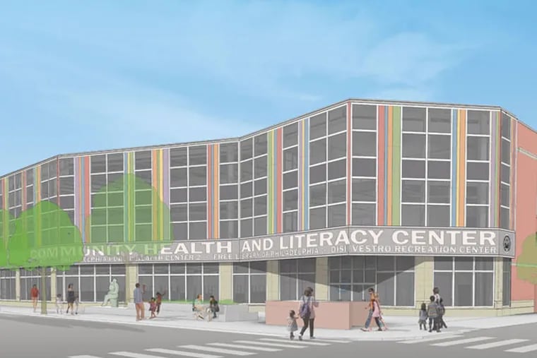 Artist rendering of the planned Community Health and Literacy Center in South Philadelphia, a project of Children’s Hospital of Philadelphia and the Philadelphia Department of Public Health, viewed from South Broad and Morris Streets.