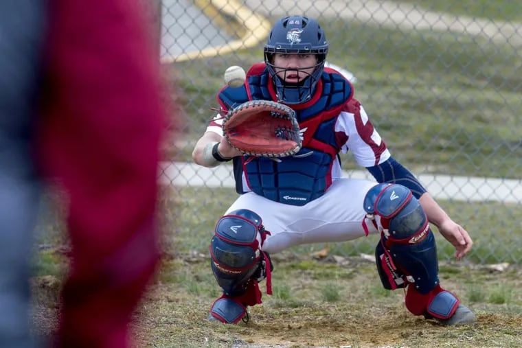 Eastern junior Dylan Stezzi is rare left-handed catcher.