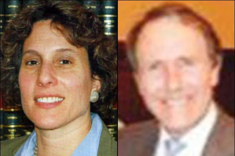 Philly Municipal Court Judges Dawn Segal (left) and Joseph O'Neill will be suspended from hearing cases while their conduct is examined by the state's Judicial Conduct Board.