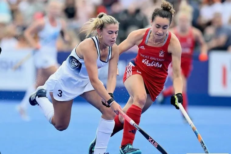 Ashley Sessa (left) competes in the FIH Hockey Pro League action. Sessa will train with the U.S. Women’s national field hockey team this fall in hopes of qualifying for the Olympics.