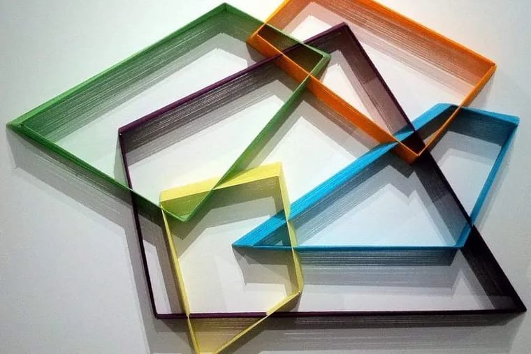 "Continued Movement 1," a wall drawing with yarn by Ryan Pellak, at LG Tripp Gallery.