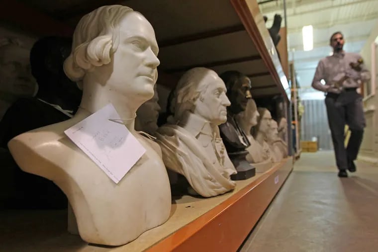 A bust of Nicholas Biddle (left) is among the exhibits that are part of the Philadelphia History Museum at the Atwater Kent.