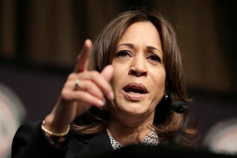 U.S. Sen. Kamala Harris, D-Calif., a candidate for the 2020 Democratic presidential nomination, speaks during the National Action Network Convention in New York, Friday, April 5, 2019.
