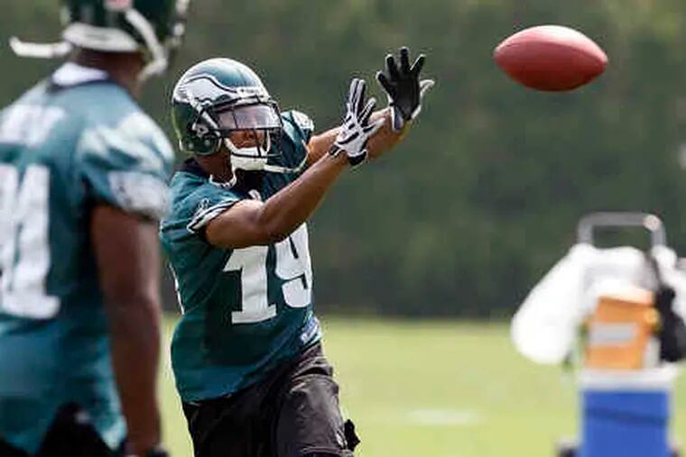 Sixth-round pick Brandon Gibson snares a pass during yesterday's workout.