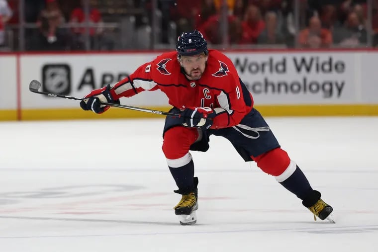 WASHINGTON, DC - MAY 13: Alex Ovechkin #8 of the Washington Capitals skates against the Florida Panthers in Game Six of the First Round of the 2022 Stanley Cup Playoffs at Capital One Arena on May 13, 2022 in Washington, DC. (Photo by Patrick Smith/Getty Images)
