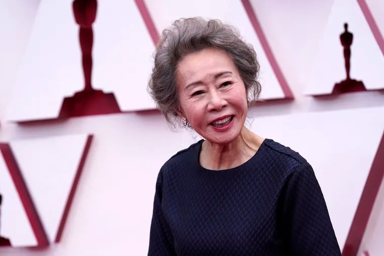 Youn Yuh-jung arrives at the Oscars on Sunday. She won the award for Best Supporting Actress.