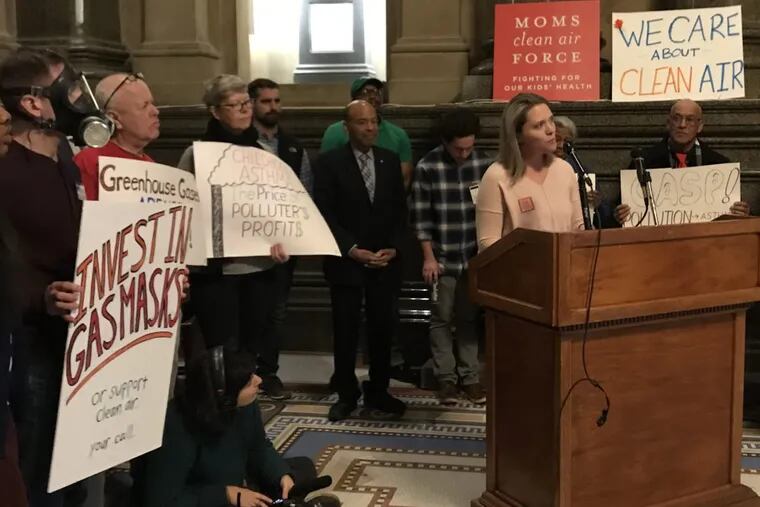 File. Environmental groups, including Moms Clean Air and PennEnvironment rallied at Philadelphia City Hall in March over air quality.