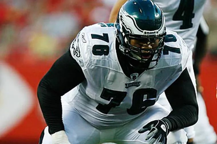 Stacy Andrews will likely open the season as the Eagles right guard since he is due $5 million this year. (AP Photo / Ed Zurga)