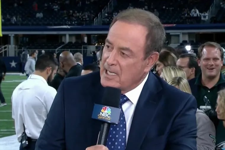 NBC “Sunday Night Football” broadcaster Al Michaels is high on the Eagles, and said he’d fly into Philadelphia to watch the parade if they won the Super Bowl this season.