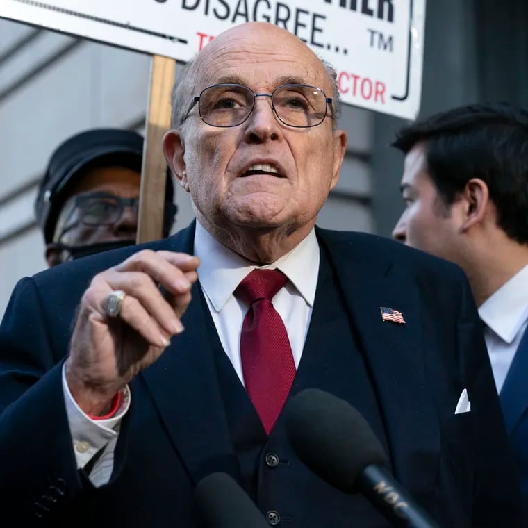 Former Mayor of New York Rudy Giuliani speaks during a news conference outside the federal courthouse in Washington, Dec. 15, 2023. Guiliani, a lawyer for former President Donald Trump, was among those indicted Wednesday, April 24, 2024, in an Arizona election interference case.