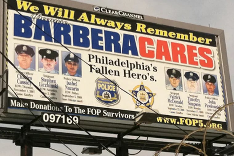 Barbera's on the Boulevard car dealership is using photos of fallen officers in a recent billboard campaign.