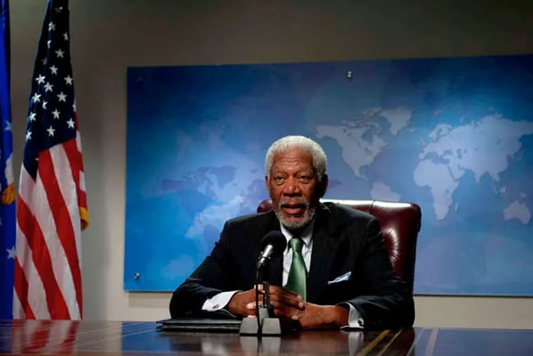 Morgan Freeman acts presidential as Speaker of the House Trumbull in &quot;Olympus Has Fallen.&quot;