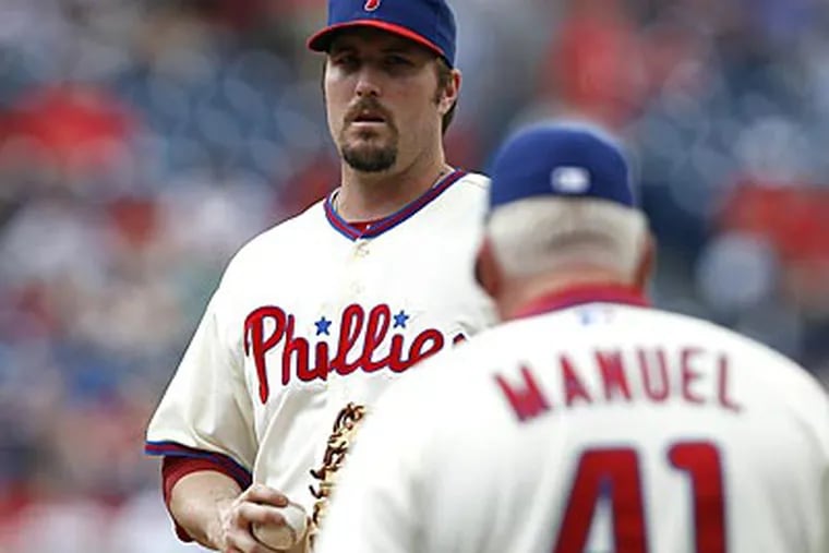 Chad Qualls allowed four runs on five hits during the Phillies' loss to the Dodgers on Thursday. (David Maialetti/Staff Photographer)