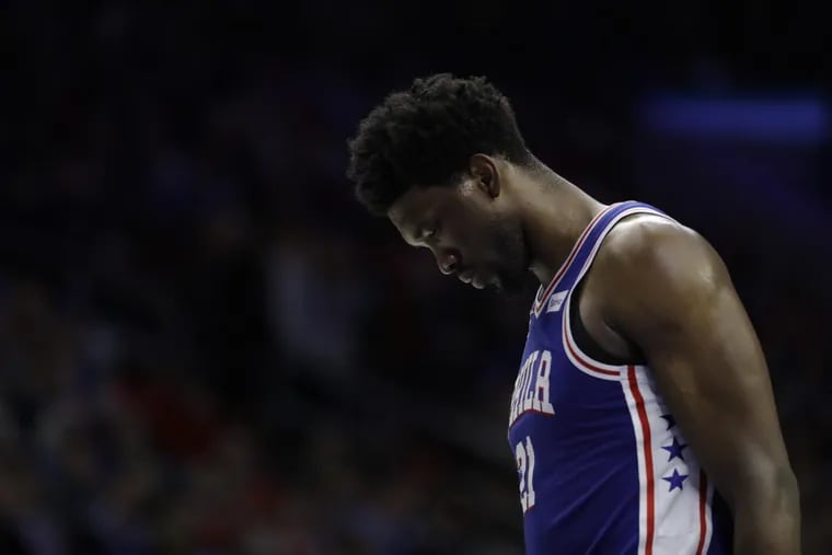 Sixers’ center Joel Embiid left Wednesday’s game after a hard hit in the head.