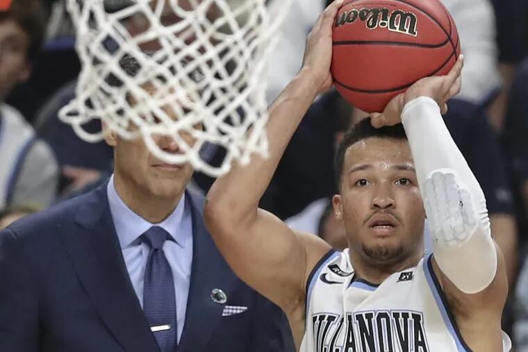 Jalen Brunson was one of seven Villanova players to make at least one three-point field goal in the national semifinal Saturday night against Kansas.