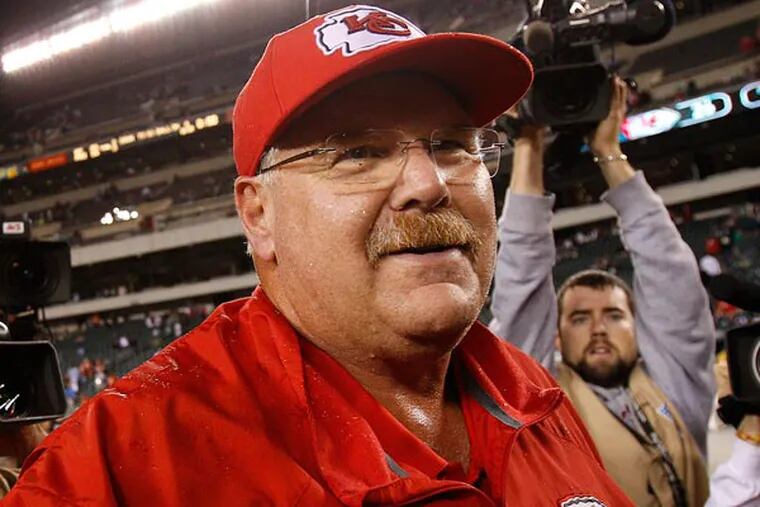 Chiefs head coach Andy Reid smiles after the game. (David Maialetti/Staff Photographer)