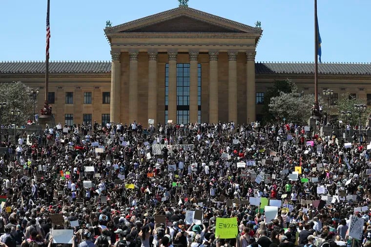 Thousands take to the Art Museum steps during Saturday afternoon's protest against the death of George Floyd in Minneapolis.