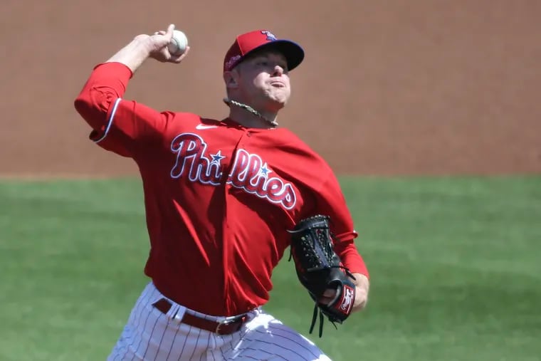 Phillies' pitcher Chase Anderson, shown on the mound against the Pirates on March 5, strengthened his case for a rotation spot on Monday against the Yankees.